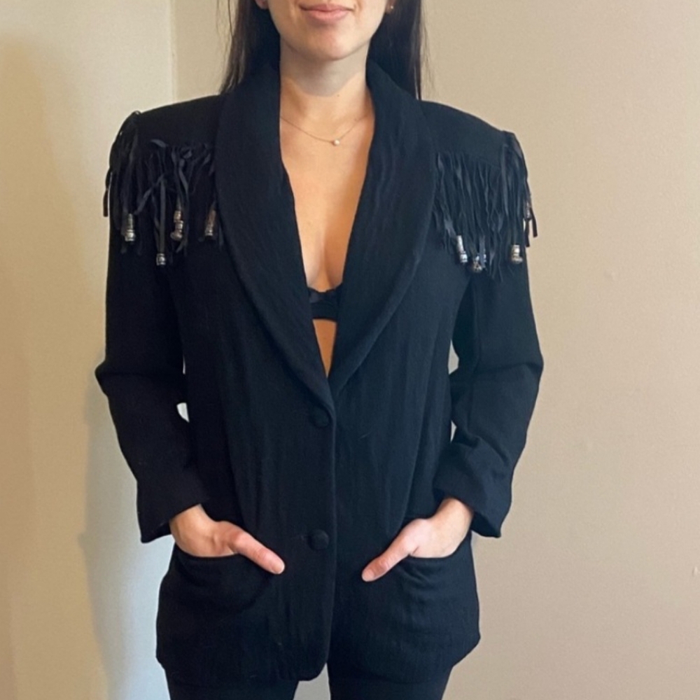 New Frontier western fringe blazer, black size Small